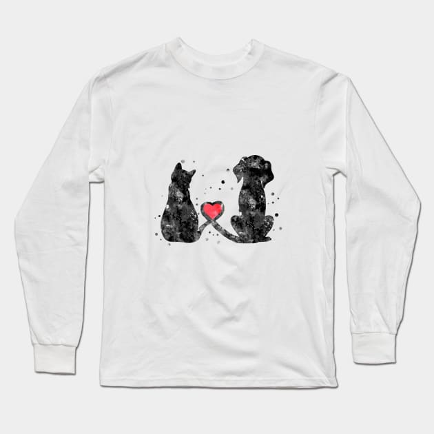 Cat and dog Long Sleeve T-Shirt by RosaliArt